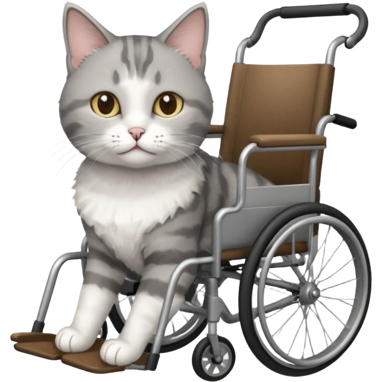 grey and white disabled cat in cat wheelchair emoji