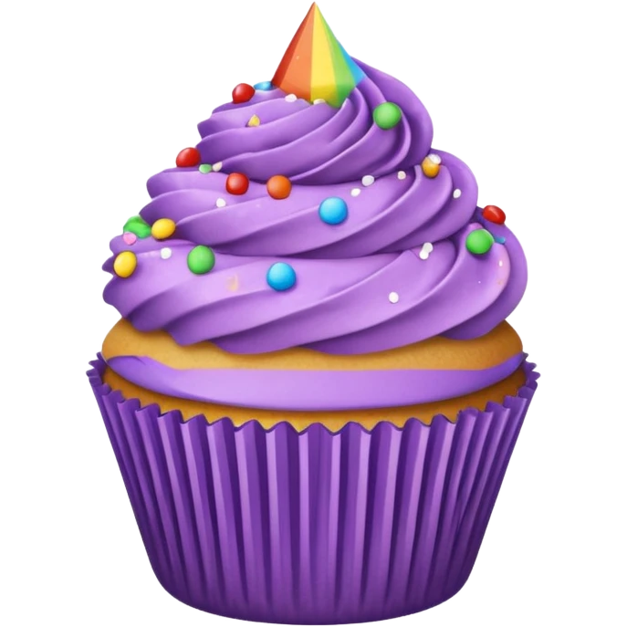 cupcake with purple frosting and rainbow sprinkles emoji
