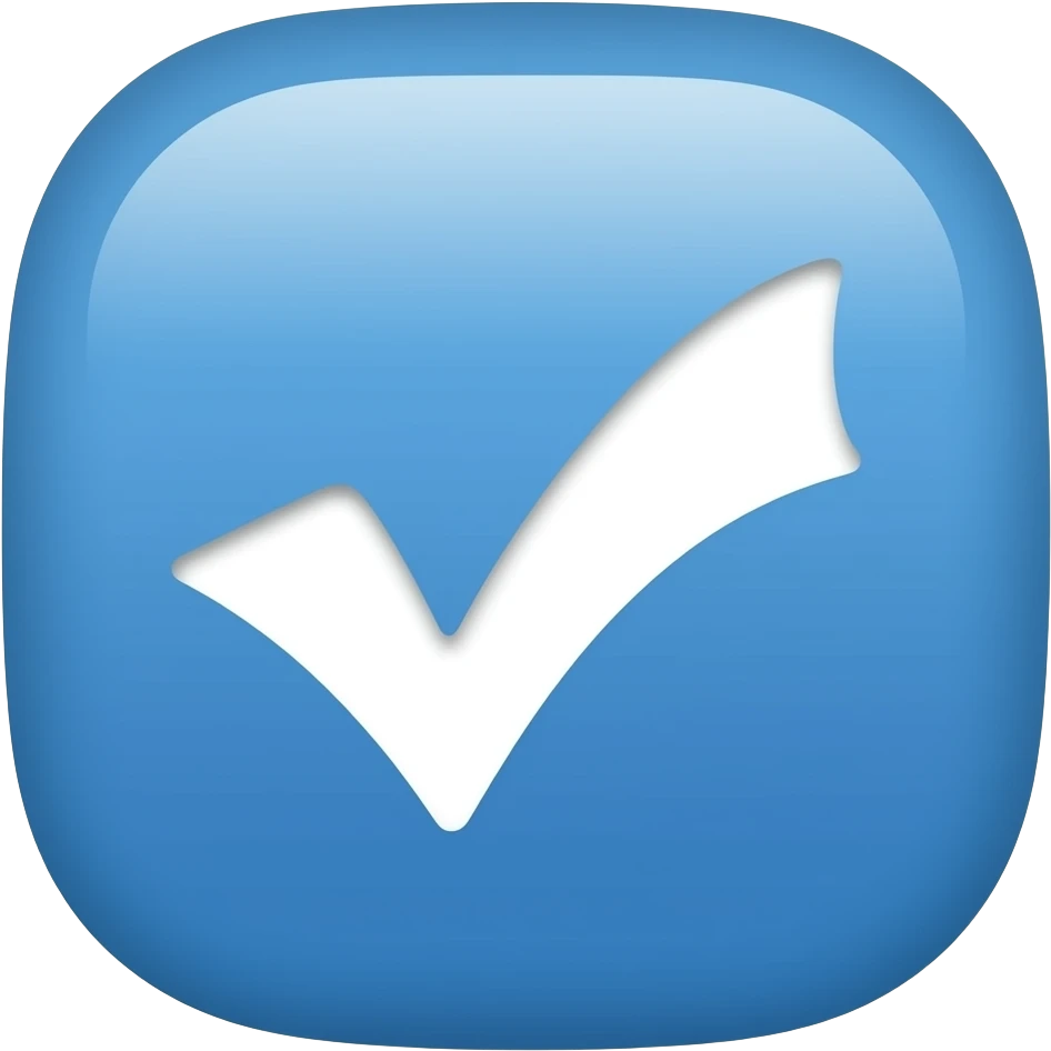 It is a small solid blue slightly rounded sale containing a white tick. emoji