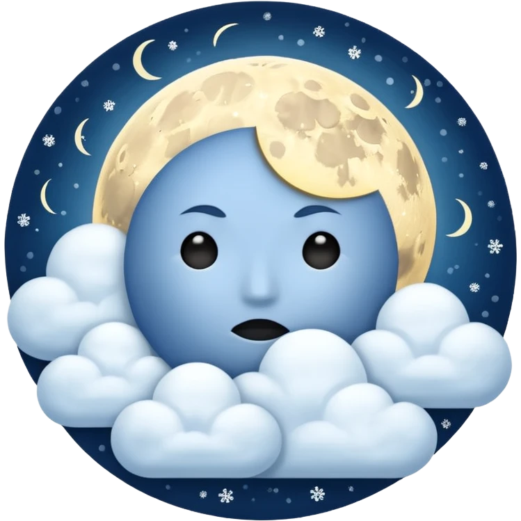 blue moon with no face and with clouds with snow and thunder with no face too emoji