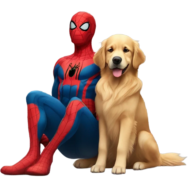 Golden retriever on Spider-Man’s lap emoji