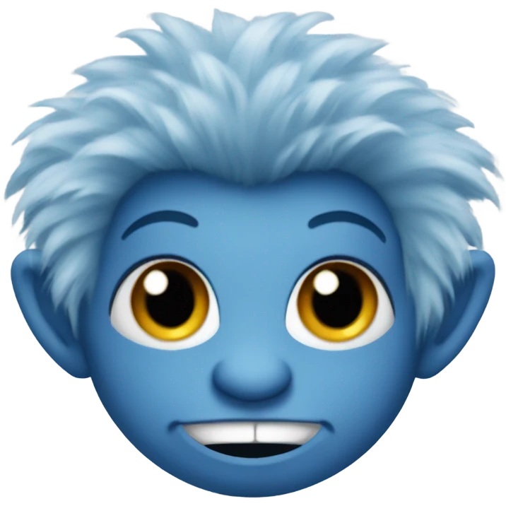 Blue troll with fluffy dark blue hair emoji