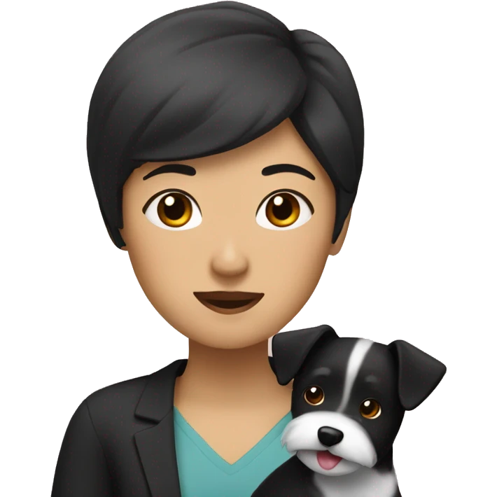Asian woman with a black terrier and white terrier emoji