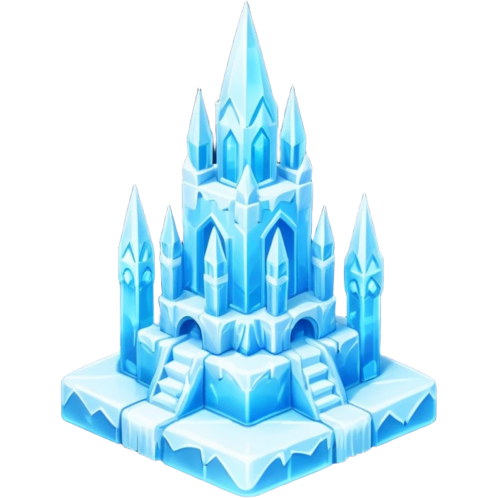 ice palace object icon, crystal ice palace, tall icy towers, transparent blue ice walls, sparkling details, soft glow, 3D cartoon, mobile game icon style, centered, clean background, soft shadow, no text, no watermark



 emoji