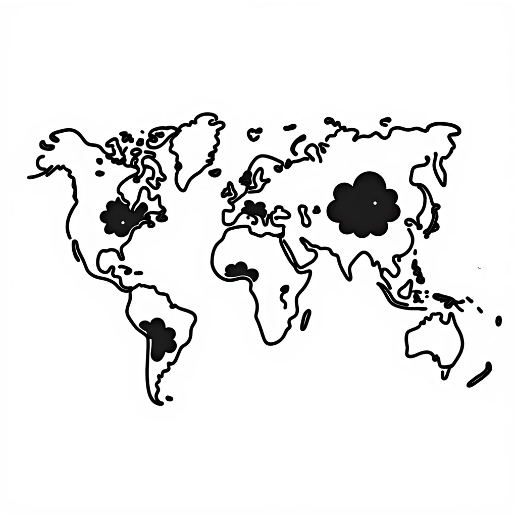 A world map like in retro games, with paths, portals, and pixel clouds emoji