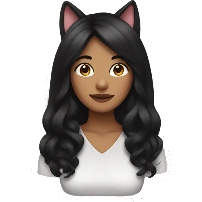 woman with long black hair and cat ears emoji