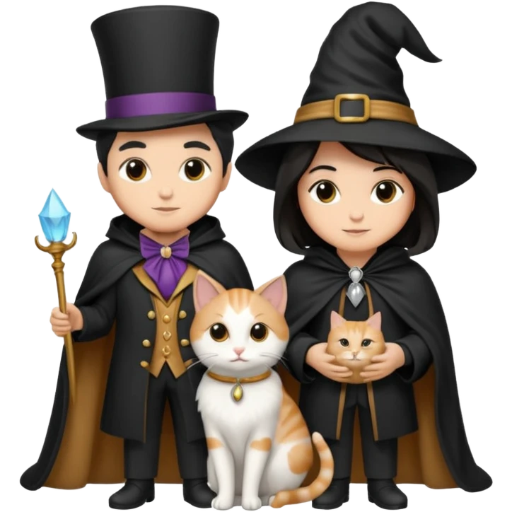 magician couple and their pet cat emoji