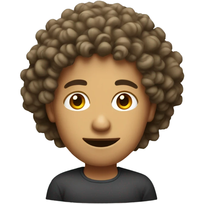 a curly hair man with a table with spots emoji