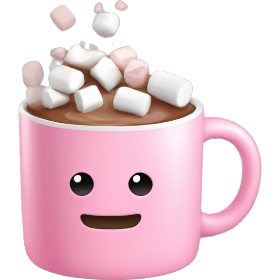 Pink mug with hot chocolate and marshmallows  emoji