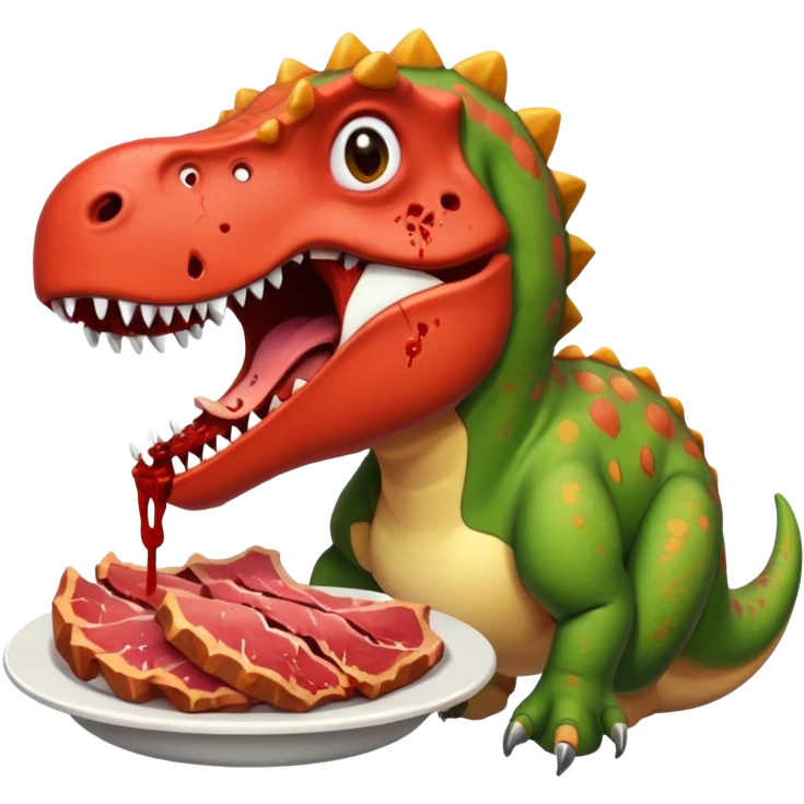 A dinosaur eating meat emoji