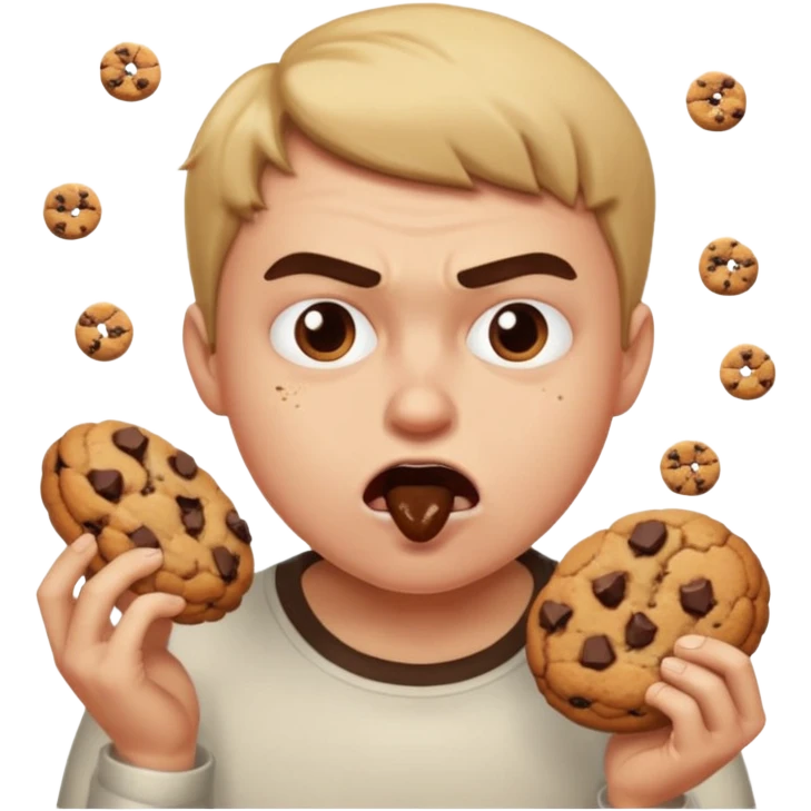 Angry person that’s eating a lot of cookies emoji