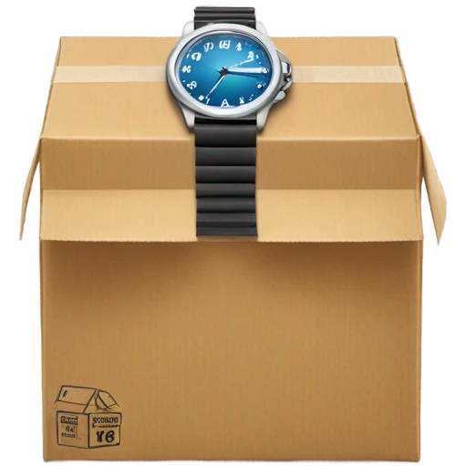 A hand watch peeking of a delivery package emoji