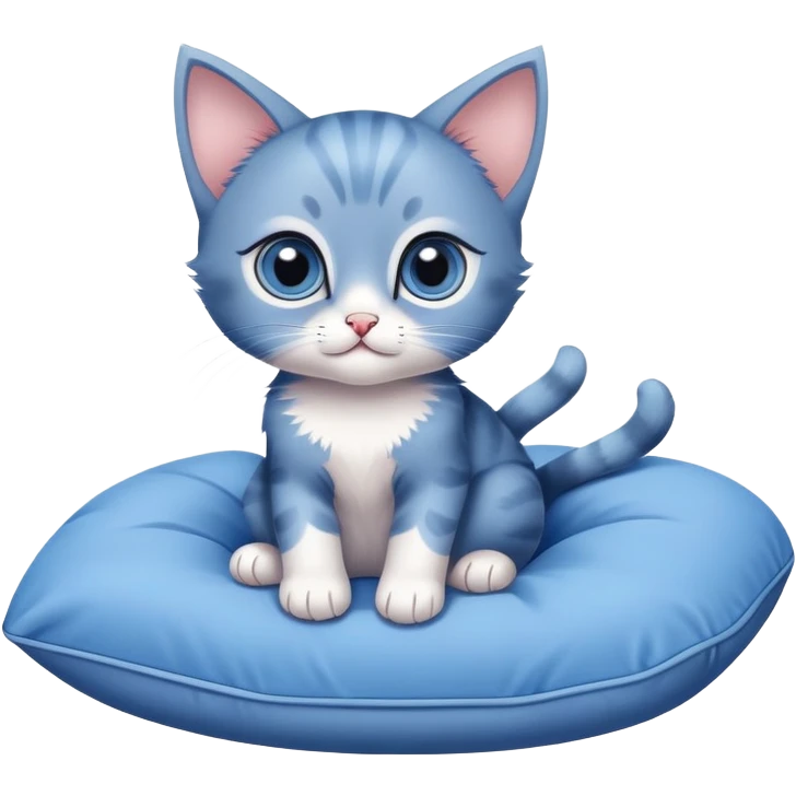 A cute blue kitten with large eyes and paws. Only the front paws are visible, resting on a cushion. The kitten is looking forward. Minimalist design with no detailed features emoji