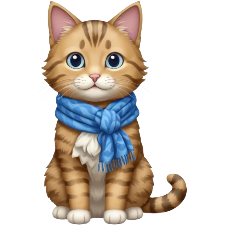 Cat wear a blue scarf, full body emoji