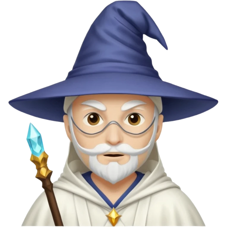 A wizard in white with white mask and pointy hat emoji
