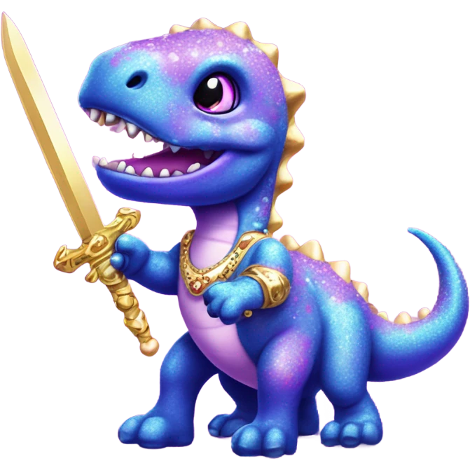 Lisa frank glitter purple dinosaur with sword and pearls emoji