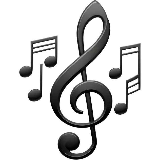 Minimalistic flat vector icon, iOS style, thin black contour on white background. Treble clef and musical notes. Clean, no text, no shadows.
 emoji