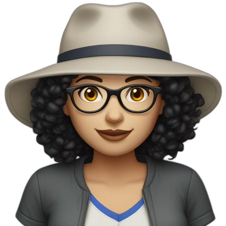 Mom with black curly hair and fair skin and Mets hat with glasses emoji