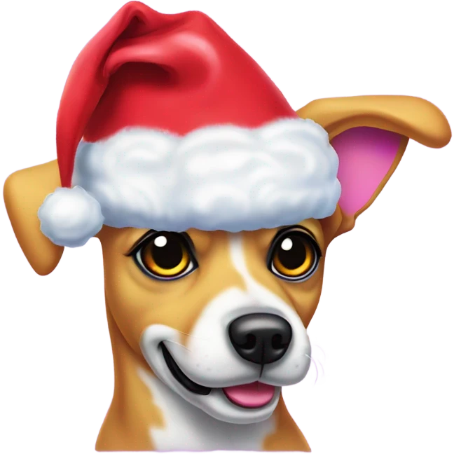 Lisa frank Christmas dog with Santa hat emoji
