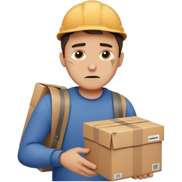 Hombre triste entregando paquetes destruidos (mensajero) emoji