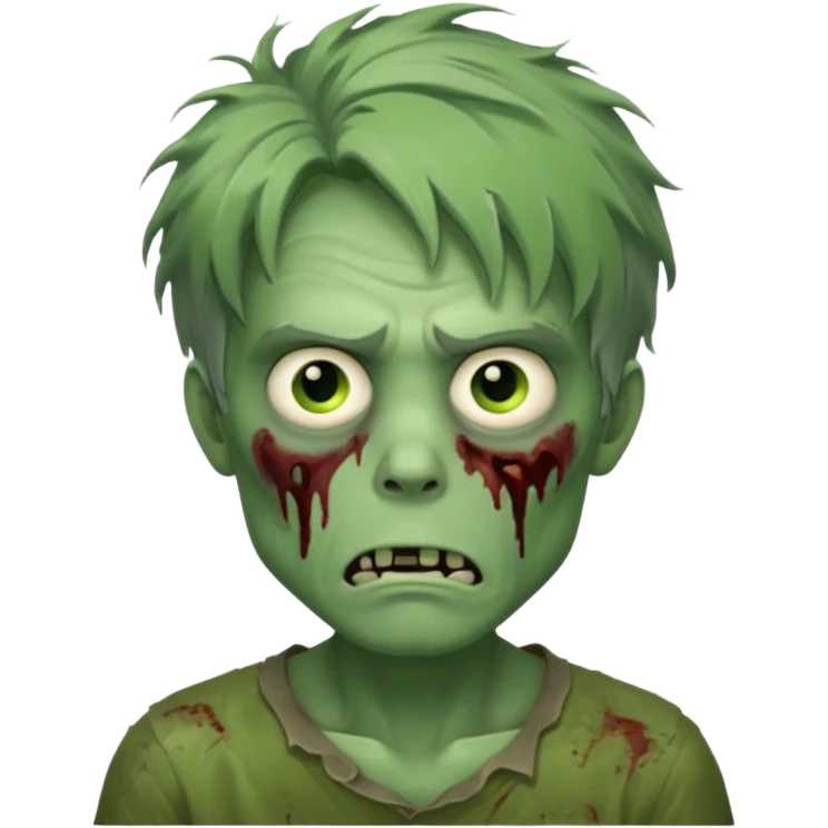 zombie man emoji, green face, center-parted messy hair, tired expression emoji