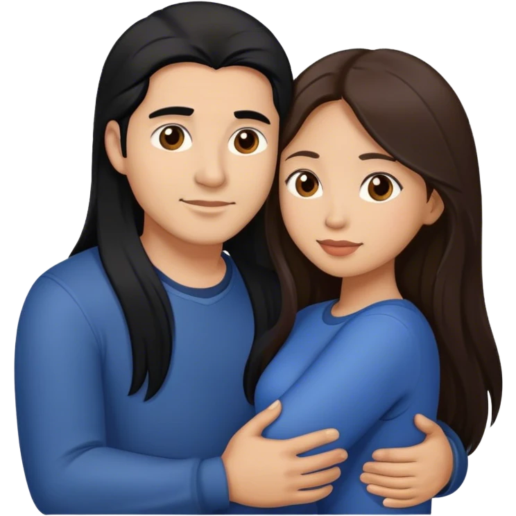 Latino man with long black hair hugging brown hair Filipina emoji