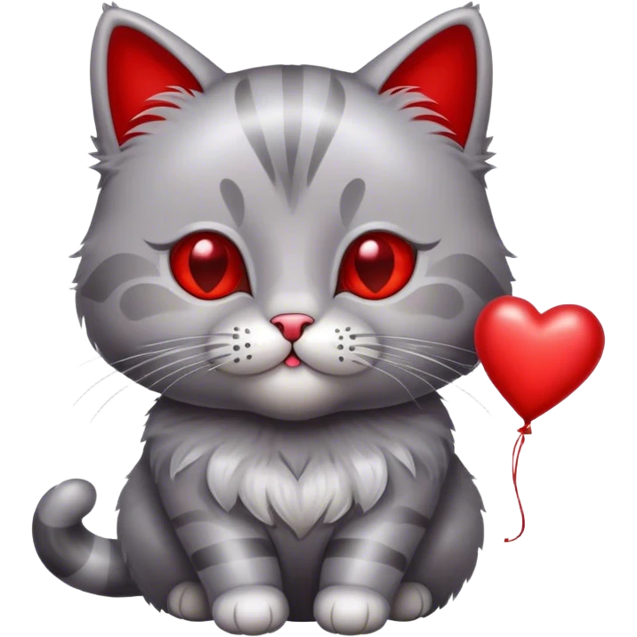 British cat holding a metallic red and heart-shaped balloon ( Valentine's Day theme ) emoji