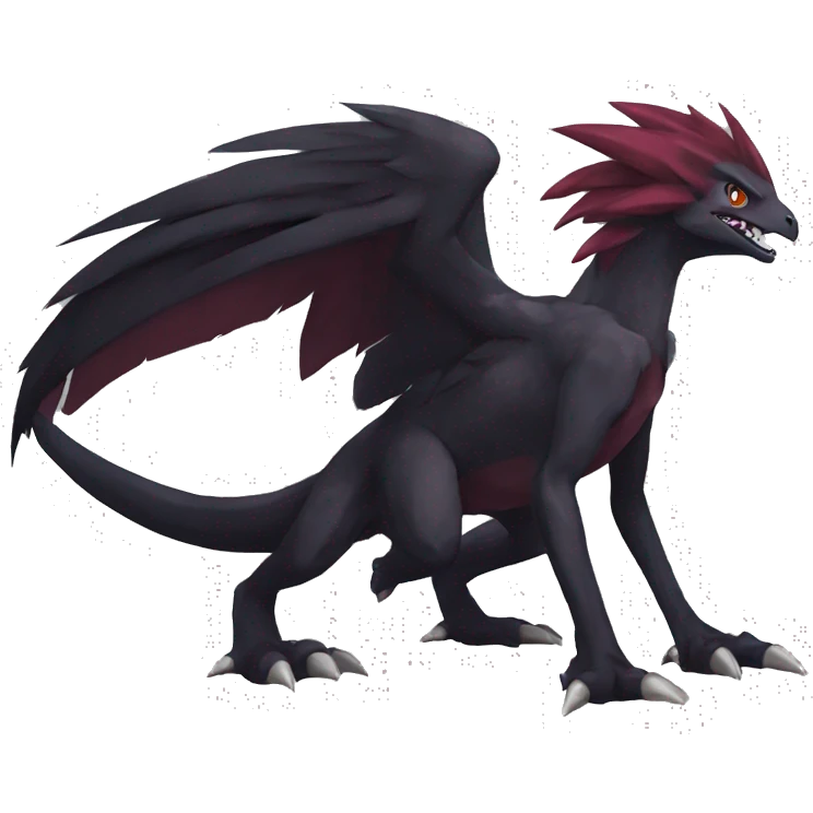  Cool Edgy Cute Black Digimon-Fakemon-Raptor-Reptile with maroon-colored mane full body emoji