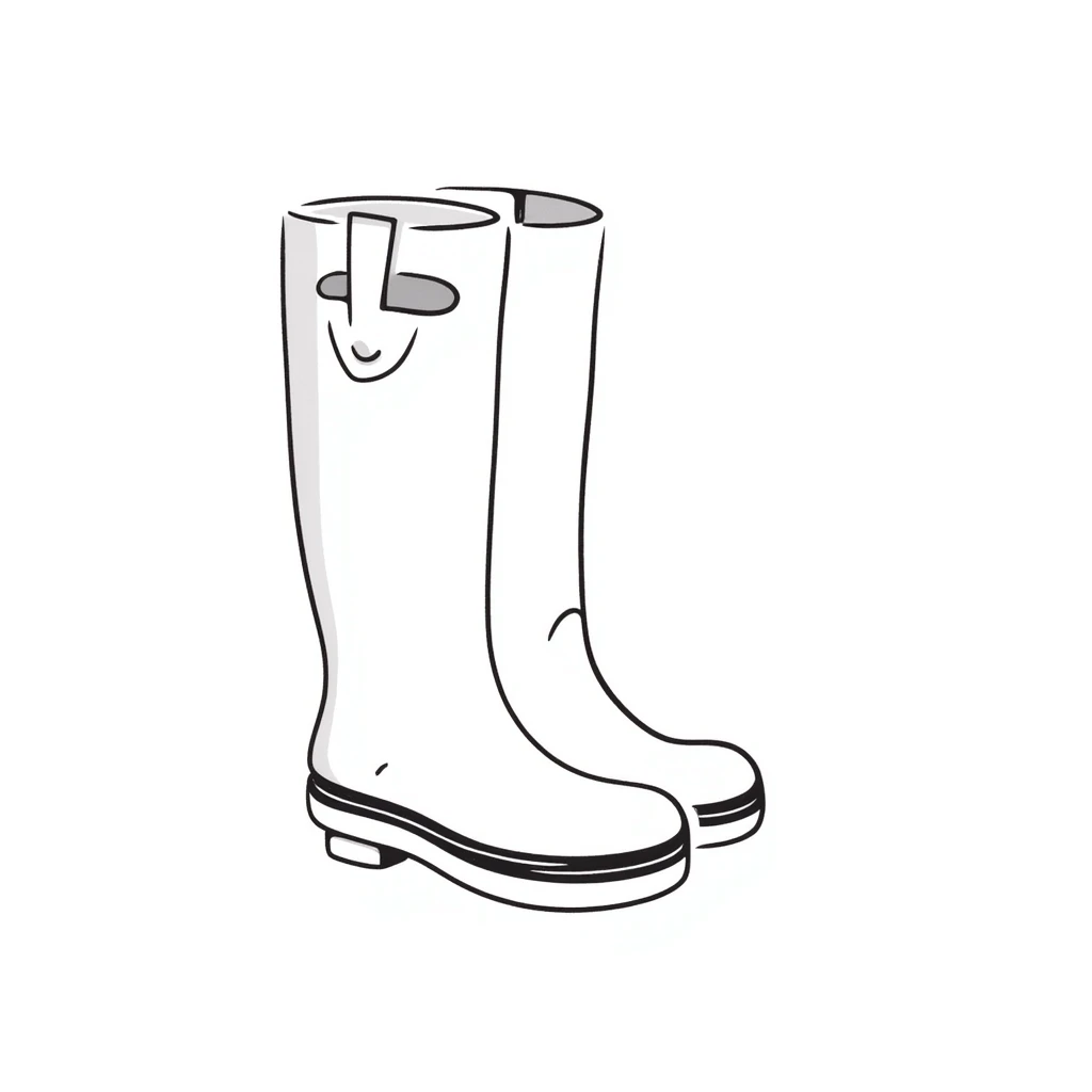Rubber rain boots/wellington boots in pastel colors (dd9fb0, ffc6d3, a3bfc9, c4bee2, f1b091), hand-drawn doodle style emoji