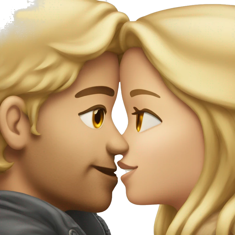 Brown haired boy kisses blonde girl  emoji