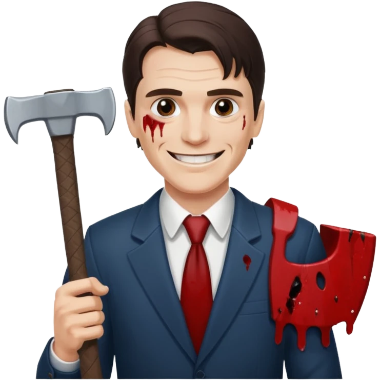 Patrick Bateman holding an axe smiling like a maniac emoji