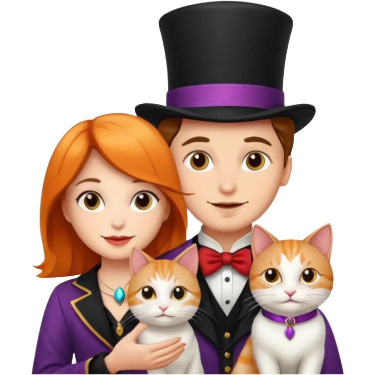magician couple and their pet cat emoji