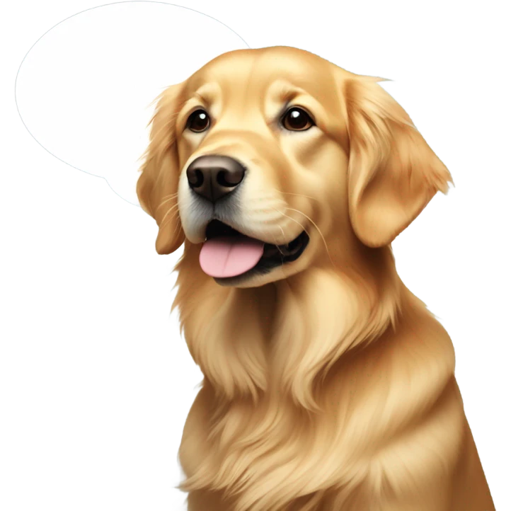 Golden retriever with thought bubble emoji