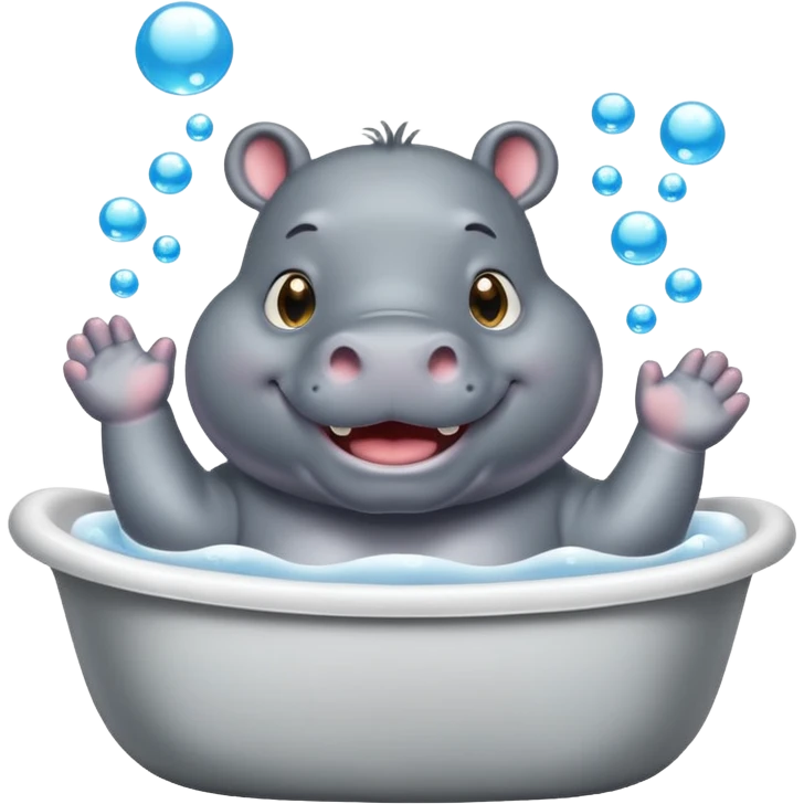 happy hippo with bubbles in bathtub emoji