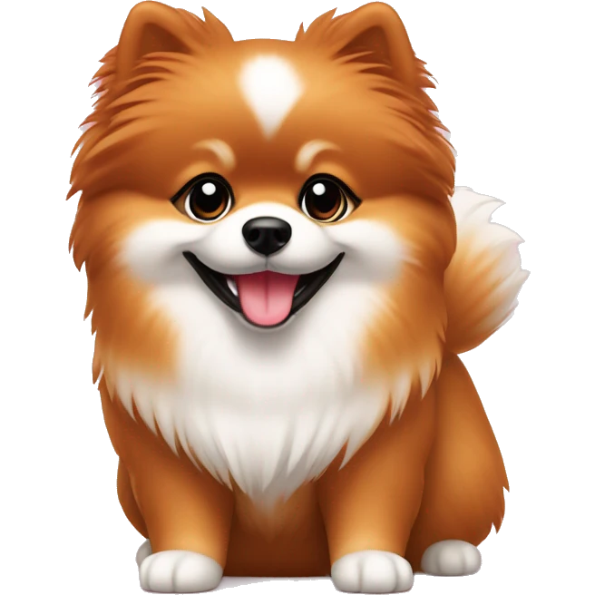 Cara de Pomeranian color rojo con el pecho blanco  sonriendo emoji