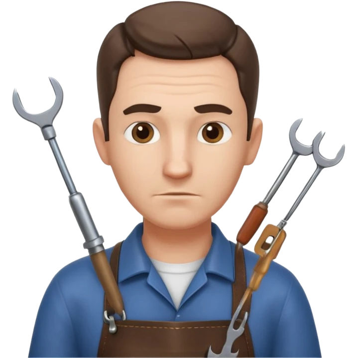 professional locksmith portrait, head and shoulders only, serious focused expression, leather apron collar, small lockpick tools visible, 3D cartoon, mobile game icon style, clean background, no text, no watermark
 emoji