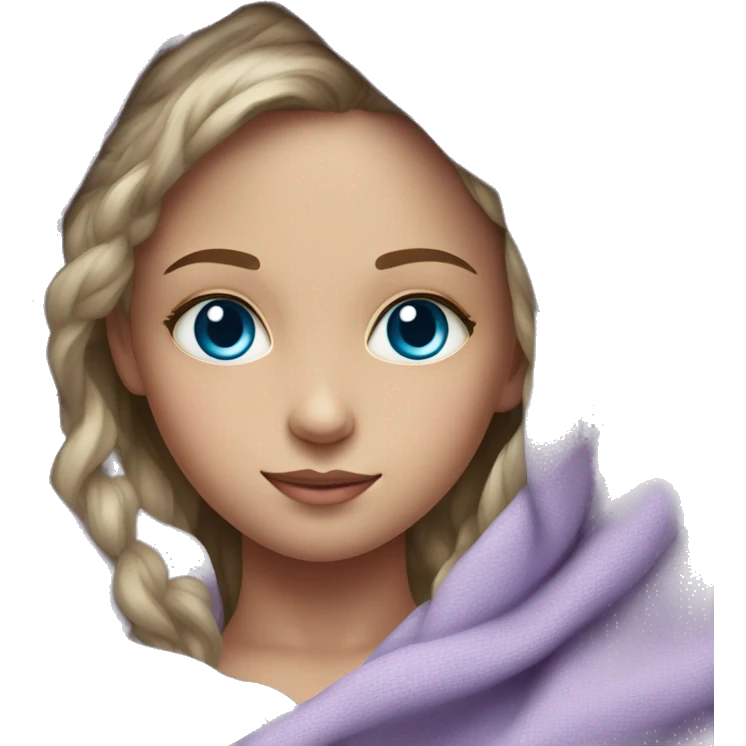 Realistic lilac blanket wrapped around young girl with blue eyes emoji