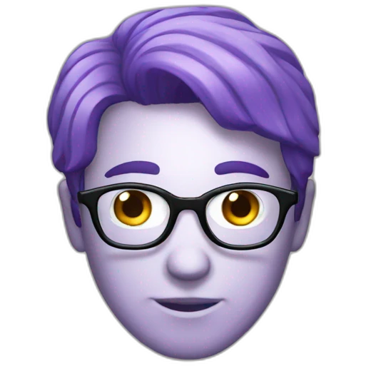 Purple hair, Good at science, white male, with glasses, silent emoji