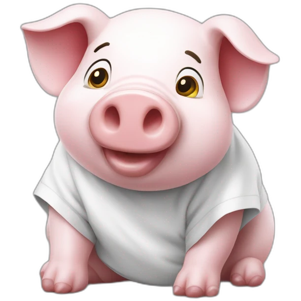 Un cochon doudou avec un t shirt blanc qui mange emoji