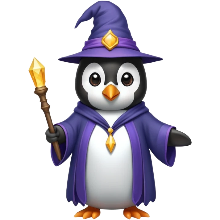 penguin wearing wizard hat and robe holding magic wand emoji