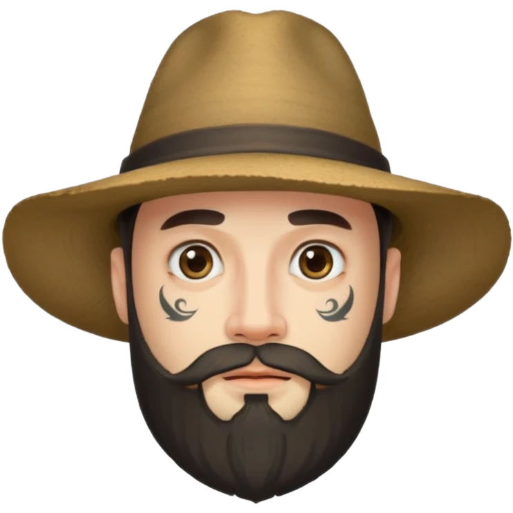 Bearded figure — large hat, faint horn symbols, tattoo on face emoji