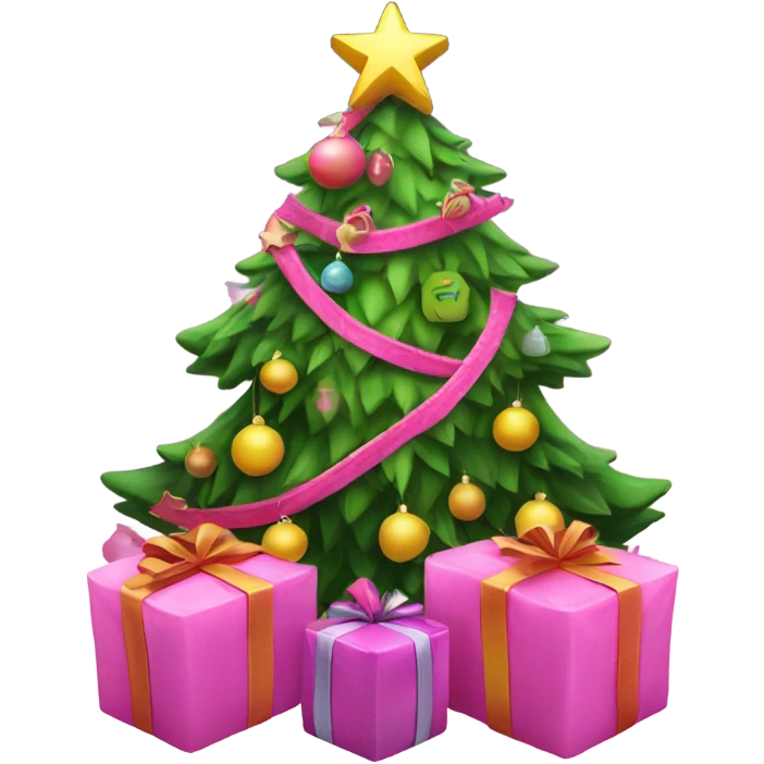 Christmas tree with pink toys and yeli star on top  emoji