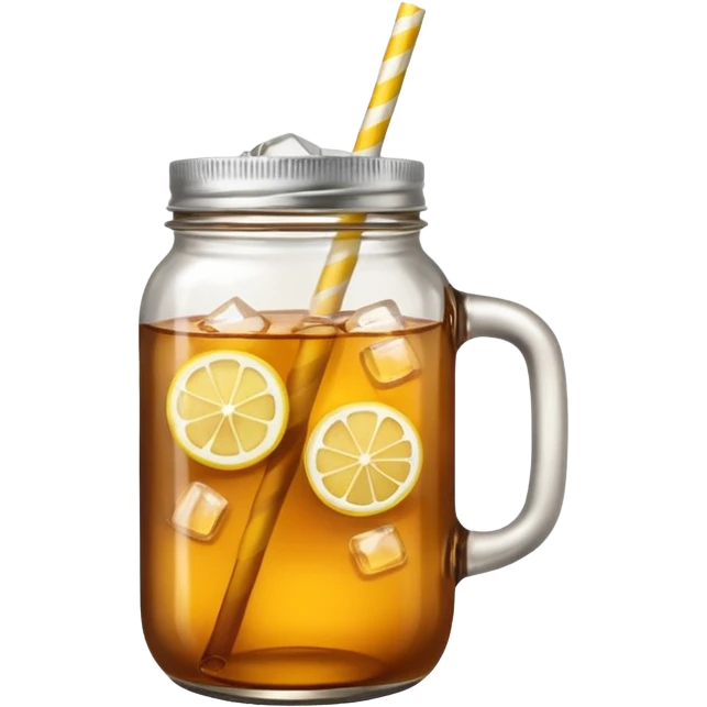mason jar without any straws, 2d, in google emoji style, no face, simple with little shading, mason jar with ice lemon tea but no lemons and no ice visible.  emoji