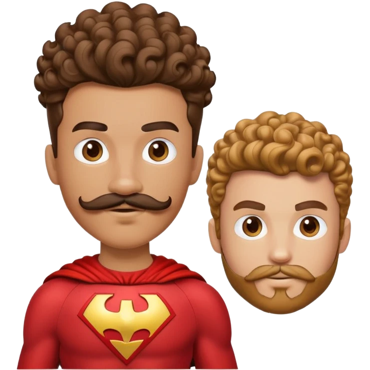 young teenage superhero sidekick with impressive curly mustache, smaller version of beard superhero costume emoji