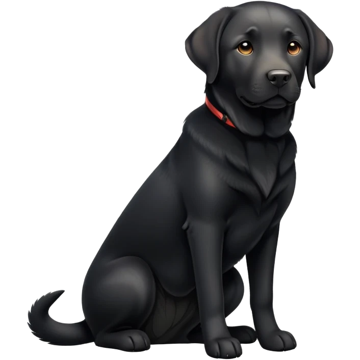 cinematic-[Labrador retriever]-realistic-full-body-sitting-emoji,-tail-resting-loosely-beside-its-paws,-head-tilted-dramatically, -sleek-[black]-fur,-simplified-yet-realistic-focused-features,-highly-detailed,-glowing-with-an-almost-sarcastic-glow emoji