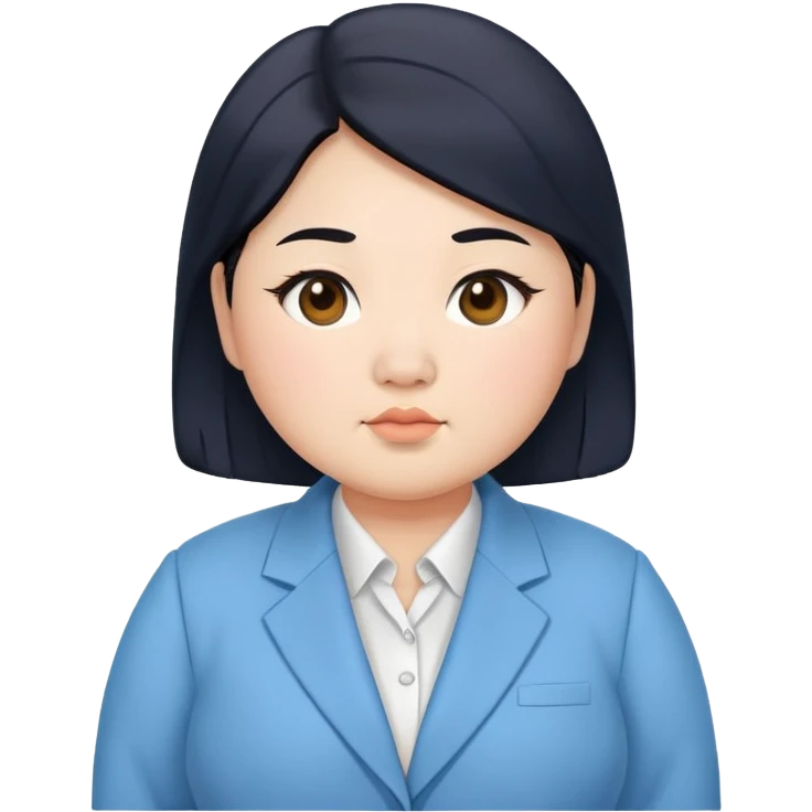 chubby asian waman round eyebrow medium black hair wear skyblue suit  emoji