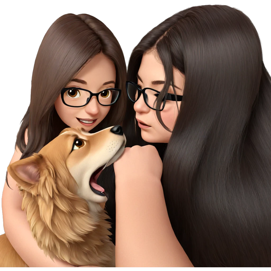 happy girls with their dog emoji
