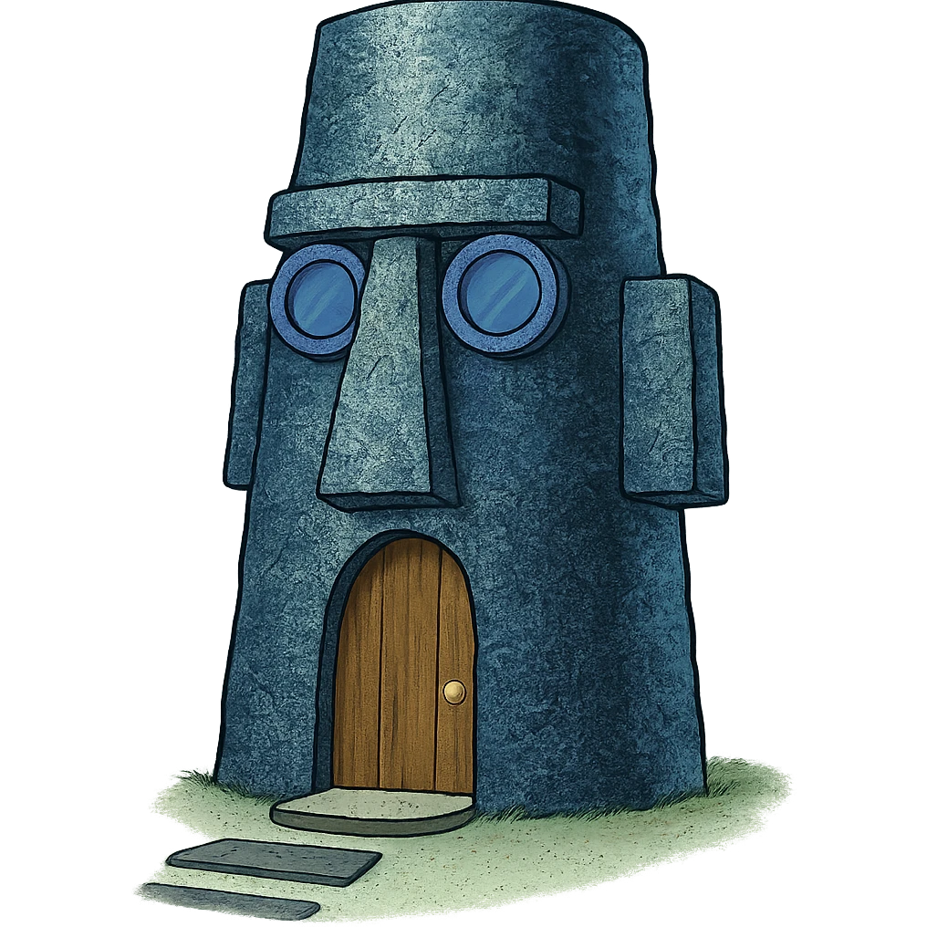 Squidward's Easter Island head house, highly detailed, no characters, transparent background emoji