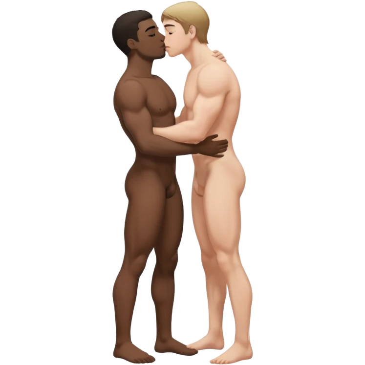 White brown hair adult male tongue kissing black adult male full view body naked emoji