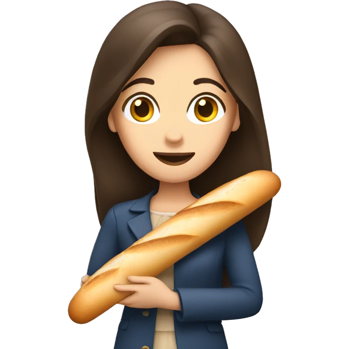 Brunette woman holding a baguette emoji